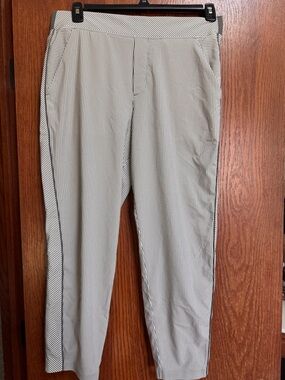 Athleta Women’s Pinstripe Casual Pants - Cream and Taupe Size 12P
